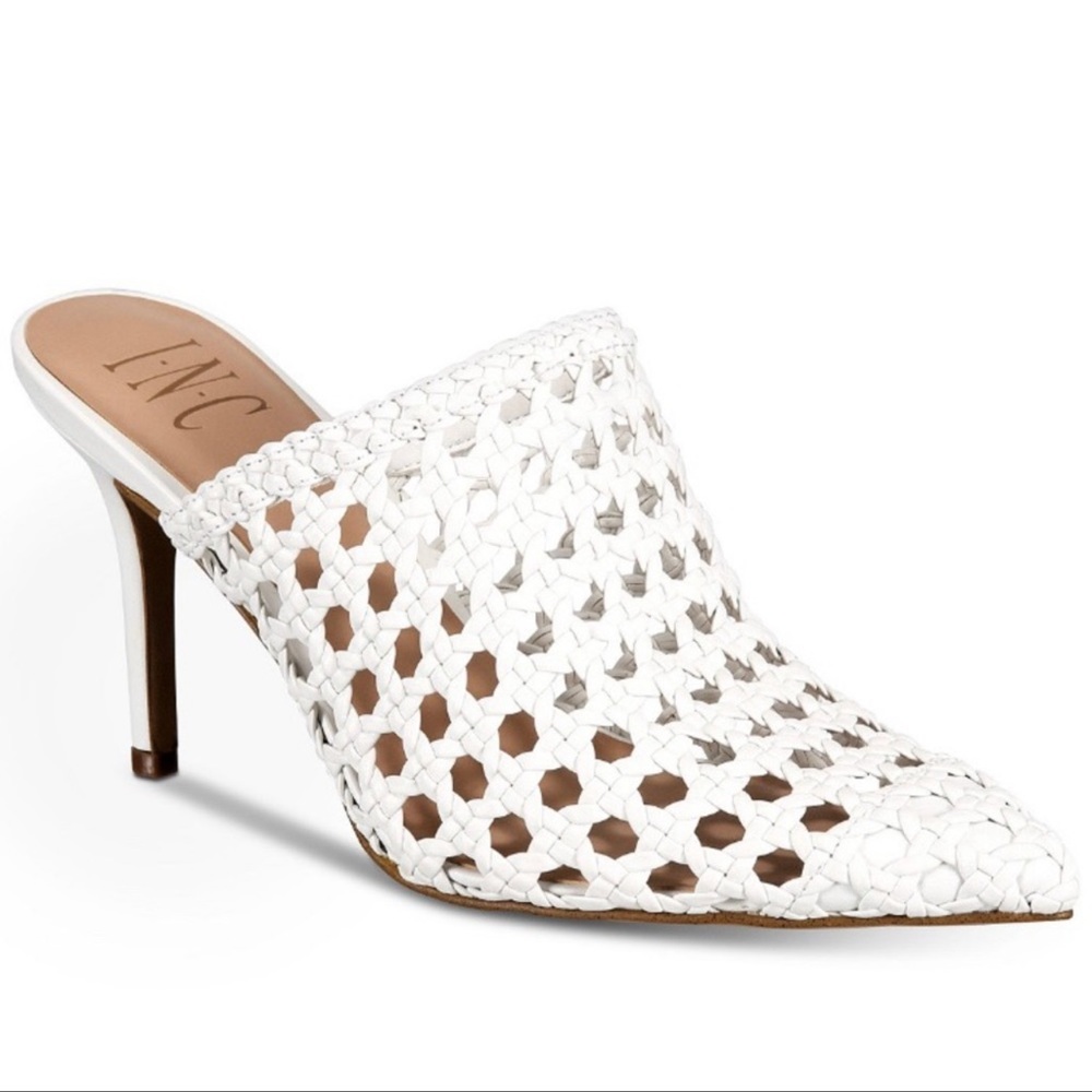 INC white woven mules